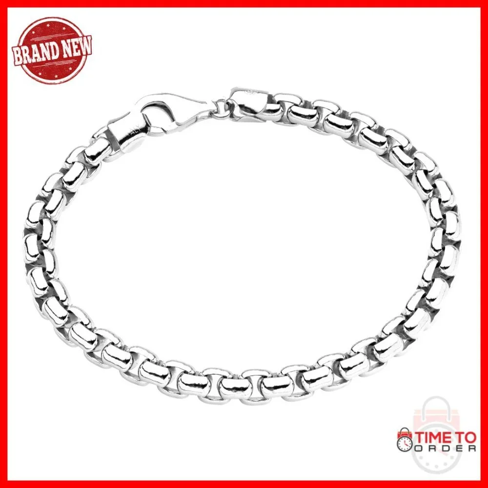 Solid 925 Sterling Silver Italian Box Chain Bracelet for Men, 7.5 Inches